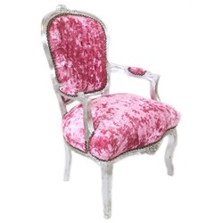 Casa Padrino Baroque Salon Chair Pink Velor Fabric / Silver - Antique Design Furniture Casa Padrino Baroque Salon Chair Pink Velor Fabric / Silver - Antique Design Furniture