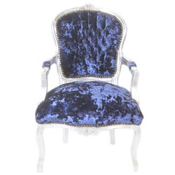 Casa Padrino Baroque Salon Chair Royal blue velor fabric / silver - antique design furniture Casa Padrino Baroque Salon Chair Royal blue velor fabric / silver - antique design furniture