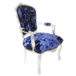 Casa Padrino Baroque Salon Chair Royal blue velor fabric / silver - antique design furniture Casa Padrino Baroque Salon Chair Royal blue velor fabric / silver - antique design furniture