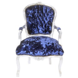 Casa Padrino Baroque Salon Chair Royal blue velor fabric / silver - antique design furniture Casa Padrino Baroque Salon Chair Royal blue velor fabric / silver - antique design furniture