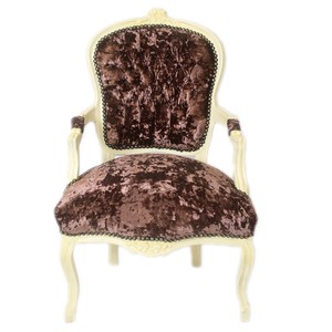 Casa Padrino Baroque Salon Chair Brown Velor Fabric / Cream - Antique Design Furniture Casa Padrino Baroque Salon Chair Brown Velor Fabric / Cream - Antique Design Furniture