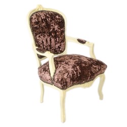 Casa Padrino Baroque Salon Chair Brown Velor Fabric / Cream - Antique Design Furniture Casa Padrino Baroque Salon Chair Brown Velor Fabric / Cream - Antique Design Furniture