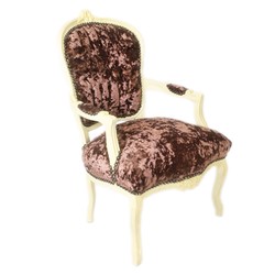 Casa Padrino Baroque Salon Chair Brown Velor Fabric / Cream - Antique Design Furniture Casa Padrino Baroque Salon Chair Brown Velor Fabric / Cream - Antique Design Furniture