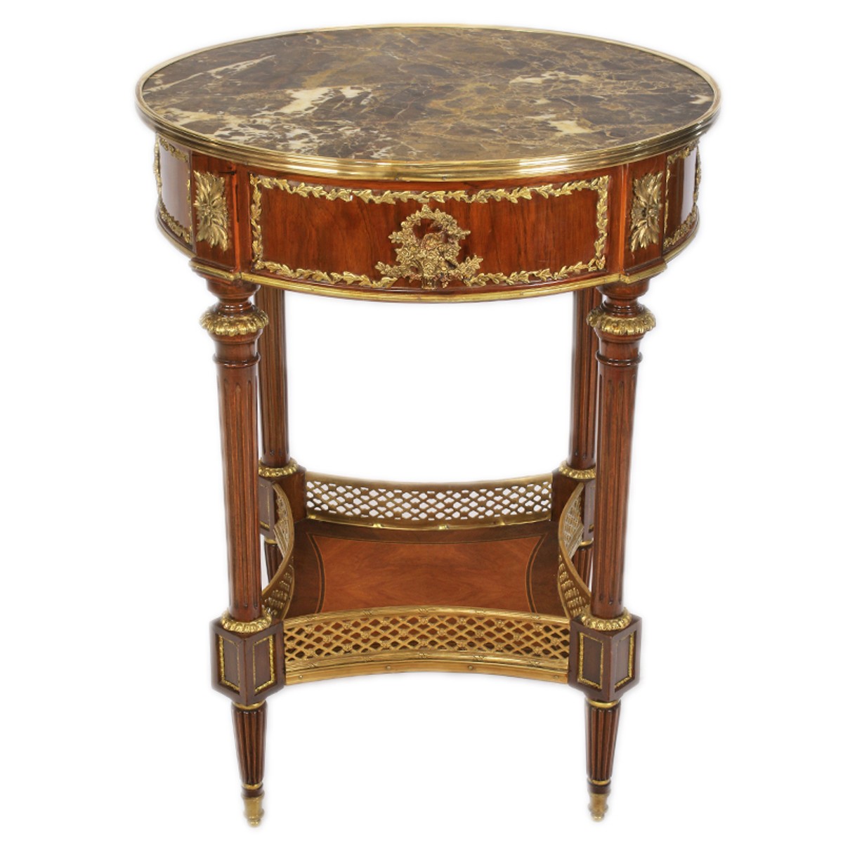 Barock Beistelltisch Braun mit Marmorplatte Barock Beistelltisch Braun mit Marmorplatte