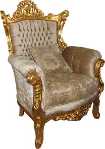 Casa Padrino Barock Sessel Al Capone im Antik Stil, Braun-Creme Muster mit Gold, 128 x 90 x 80 cm