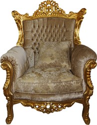 Casa Padrino Fauteuil Baroque Al Capone Style Antique, Motif Marron-Crème avec Or, 128 x 90 x 80 cm Casa Padrino Fauteuil Baroque Al Capone Style Antique, Motif Marron-Crème avec Or, 128 x 90 x 80 cm