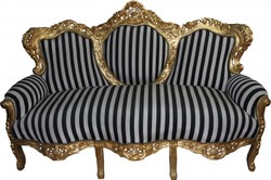 Casa Padrino Divano 3 posti Barocco King a righe Nero/Bianco e Oro, 184 x 81 x 125 cm Casa Padrino Divano 3 posti Barocco King a righe Nero/Bianco e Oro, 184 x 81 x 125 cm