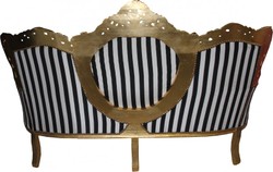 Casa Padrino Divano 3 posti Barocco King a righe Nero/Bianco e Oro, 184 x 81 x 125 cm Casa Padrino Divano 3 posti Barocco King a righe Nero/Bianco e Oro, 184 x 81 x 125 cm
