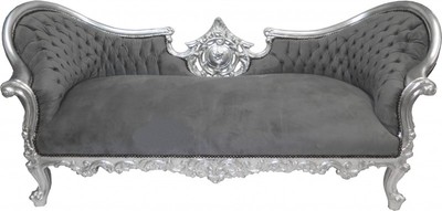 Casa Padrino Divano Barocco Vampire Grigio/Argento - Edizione Limitata - Divano Lounge 200 x 75 x 82 cm Casa Padrino Divano Barocco Vampire Grigio/Argento - Edizione Limitata - Divano Lounge 200 x 75 x 82 cm