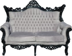 Casa Padrino Sofá barroco 2 plazas Master estilo antiguo, Gris / Negro, ancho 168 cm Casa Padrino Sofá barroco 2 plazas Master estilo antiguo, Gris / Negro, ancho 168 cm
