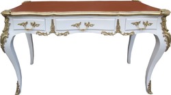 Casa Padrino Bureau Baroque de Luxe Secrétaire en Blanc Or et Abricot avec 3 Tiroirs - 141 x 65 x 80 cm