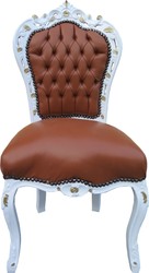 Aspecto de cuero Casa Padrino Silla de comedor barroca de albaricoque marrón oro blanco - Edición Limitada Aspecto de cuero Casa Padrino Silla de comedor barroca de albaricoque marrón oro blanco - Edición Limitada