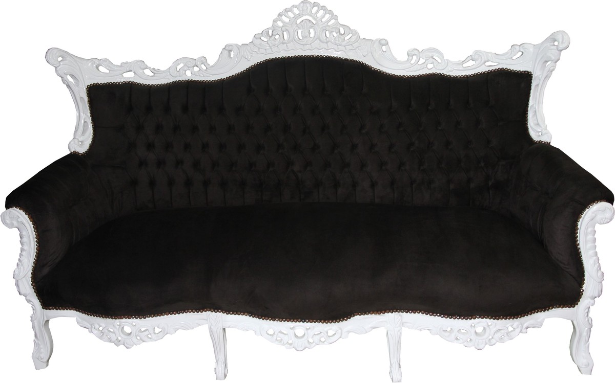 Casa Padrino Baroque 3 seater Master Black / White with Bling Bling diamante - Living room furniture Coffee Lounge - Limited Edition Casa Padrino Baroque 3 seater Master Black / White with Bling Bling diamante - Living room furniture Coffee Lounge - Limited Edition