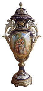 Casa Padrino Luxury Baroque Porcelain Vase with Lid in Blue and Gold - 126 cm - Limited Edition