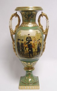 Casa Padrino Baroque Porcelain Vase with 2 Handles - Green / Gold - H. 54 cm - Luxury Hotel Decor