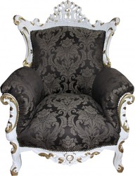 Casa Padrino Fauteuil Baroque Al Capone Motif Noir / Blanc avec Peinture Or - Meuble Style Antique Salon - 127 x 90 x 80 cm