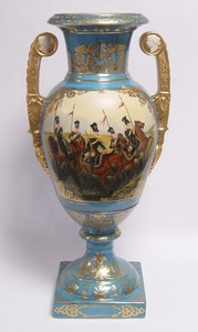 Casa Padrino Baroque Porcelain Vase with 2 Handles in Light Blue and Gold, Height 55 cm - Luxury Decorative Piece
