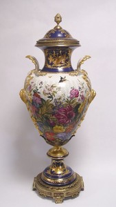 Casa Padrino Luxury Porcelain Vase with Lid - Baroque Style, Blue / Gold, Height 93 cm