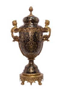 Casa Padrino Baroque Porcelain Vase with 2 Handles and Lid, Black and Bronze, 46 x 29.3 x 87 cm