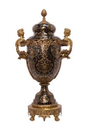 Casa Padrino Jarrón Barroco de Porcelana con 2 asas y tapa, Negro y Bronce, 46 x 29,3 x 87 cm