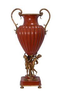 Casa Padrino Baroque Porcelain Vase with 2 Handles - Luxury Collection, Red / Bronze, 39 x 28,3 x 78,7 cm