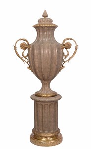 Casa Padrino Baroque Porcelain Vase on Pedestal, sandy-colored / bronze, Width 65.5 cm, Depth 36.5 cm, Height 133.6 cm