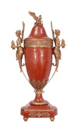 Casa Padrino Luxury Baroque Porcelain Vase with Lid - Limited Edition, red / bronze, 41.7 x 22.2 x 80.7 cm