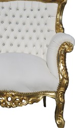 Casa Padrino Baroque Armchair Al Capone Antique Style White / Gold with Rhinestones 128 x 90 x 80 cm Casa Padrino Baroque Armchair Al Capone Antique Style White / Gold with Rhinestones 128 x 90 x 80 cm