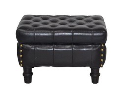 Chesterfield Leder Hocker Schwarz Fußhocker Echtleder echtes Leder Vintage Sitzhocker B2B Luxus Möbel Luxury Furniture Stool Wholesale Manufacturer