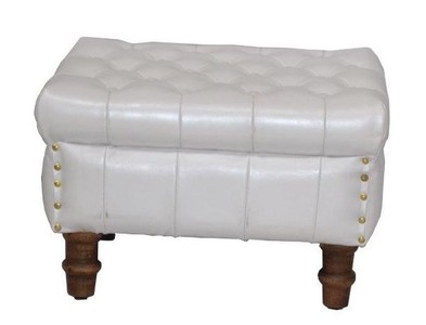 Casa Padrino Luxus Chesterfield Hocker Weiß - Fußhocker aus Echtleder mit Messingdetails 50 x 40 x H. 35 cm