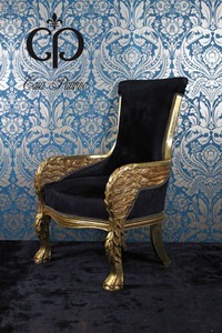 Casa Padrino Baroque Lounge Chair Eagle Feather Black / Gold, 110 x 71 x 76 cm, Handmade Antique Style Chair Casa Padrino Baroque Lounge Chair Eagle Feather Black / Gold, 110 x 71 x 76 cm, Handmade Antique Style Chair