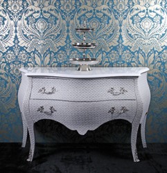 Casa Padrino Comò Barocco Bianco Effetto Glitter 120cm - Mobile artigianale in stile antico