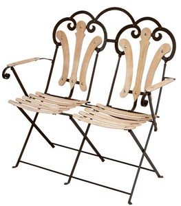 Casa Padrino Gartenbank - Klappbare 2er Bank aus Metall und Holz - Schwarz / Braun - 0,96 x 0,34 x 1 m