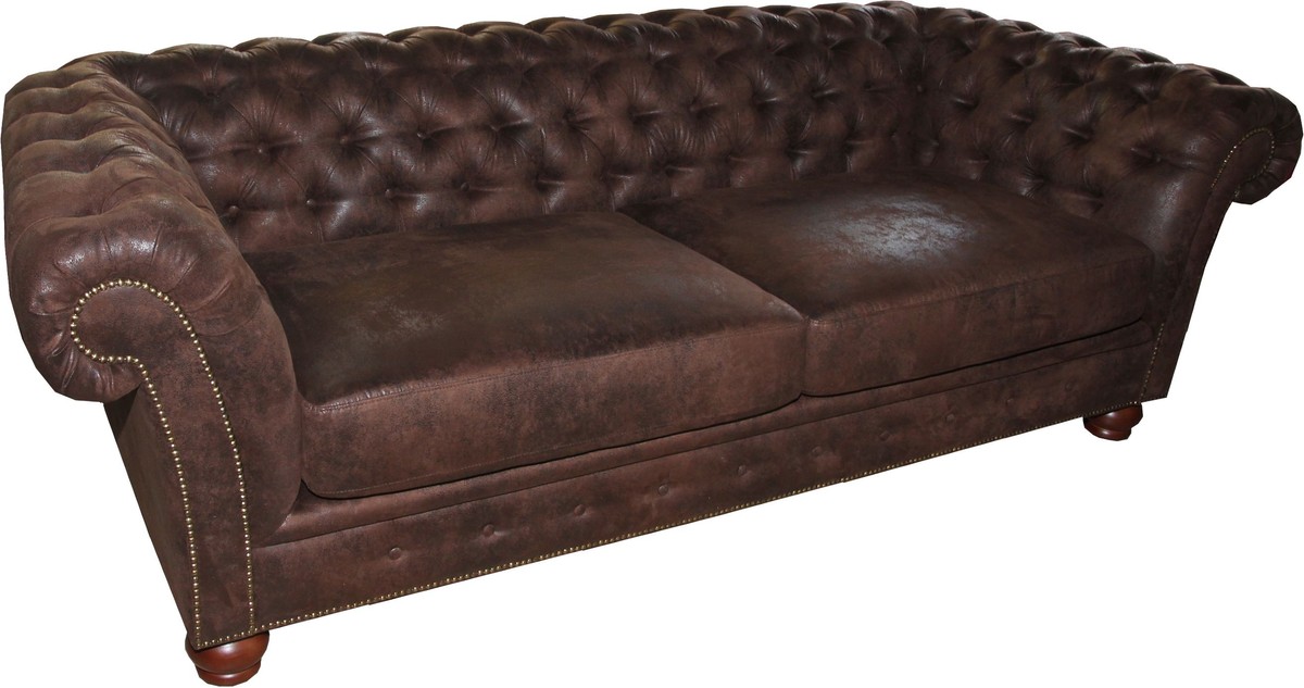 Casa Padrino Limited Edition Designer Chesterfield 3 seater sofa Brown B 226 cm - Club furniture Casa Padrino Limited Edition Designer Chesterfield 3 seater sofa Brown B 226 cm - Club furniture