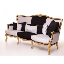 Casa Padrino Divano Barocco di Lusso 210 cm - Panca Barocca Nero Bianco e Oro - Design Sfarzoso Casa Padrino Divano Barocco di Lusso 210 cm - Panca Barocca Nero Bianco e Oro - Design Sfarzoso
