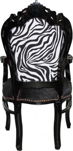 Casa padrino Barock Esszimmer Stuhl Schwarz / Zebra / Schwarz mit Armlehnen - Möbel Antik
