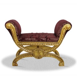 Casa Padrino Barock Hocker Stool Ottoman Furniture Interior Einrichtung Muster Bordeaux Golden Gold Rot Antik ANtik Stil Sitzbank Bank