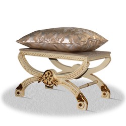 Casa Padrino Barock Hocker Creme Gold Silber 60 x 40 x H. 50 cm 