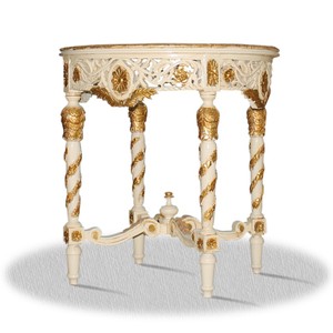 Casa Padrino Barock Beistelltisch mit Marmorplatte - Rund, Weiß und Gold, Durchmesser 80 x H. 85 cm Casa Padrino Barock Beistelltisch mit Marmorplatte - Rund, Weiß und Gold, Durchmesser 80 x H. 85 cm