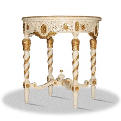 Casa Padrino Table d'appoint baroque avec plateau en marbre - Rond, Blanc et Or, Diamètre 80 x H. 85 cm Casa Padrino Table d'appoint baroque avec plateau en marbre - Rond, Blanc et Or, Diamètre 80 x H. 85 cm