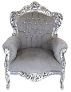 Casa Padrino Sillón Barroco King Gris / Plata con Pedrería Bling Bling, 120 x 85 x 85 cm Casa Padrino Sillón Barroco King Gris / Plata con Pedrería Bling Bling, 120 x 85 x 85 cm