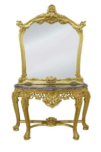 Casa Padrino Luxus Barock Spiegelkonsole mit Marmorplatte - Gold / Schwarz - 120 x 220 cm Casa Padrino Luxus Barock Spiegelkonsole mit Marmorplatte - Gold / Schwarz - 120 x 220 cm