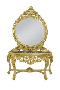 Casa Padrino Luxus Barock Spiegelkonsole mit Marmorplatte, Gold / Schwarz, 120 x 220 cm Casa Padrino Luxus Barock Spiegelkonsole mit Marmorplatte, Gold / Schwarz, 120 x 220 cm