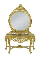 Casa Padrino Consolle a Specchio Barocca di Lusso con Piano in Marmo, Oro / Nero, 120 x 220 cm