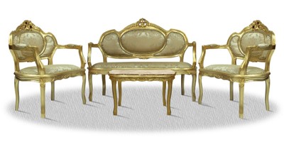 Casa Padrino Barock Salon Set mit Sitzbank 2 Stühle und Tisch - Hotel Möbel Antik Stil Casa Padrino Barock Salon Set mit Sitzbank 2 Stühle und Tisch - Hotel Möbel Antik Stil