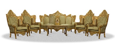Casa Padrino Barock Sofa Set 3er Sofa 4 Sessel und Tisch antik gold - 210x60x140 cm Casa Padrino Barock Sofa Set 3er Sofa 4 Sessel und Tisch antik gold - 210x60x140 cm