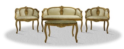 Casa Padrino Barock Salon Set mit Sitzbank 2 Stühlen und Tisch - Barock Hotel Möbel Casa Padrino Barock Salon Set mit Sitzbank 2 Stühlen und Tisch - Barock Hotel Möbel