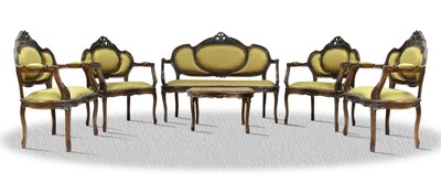 Casa Padrino Barock Salon Set mit Sitzbank 4 Stühlen und Tisch - Barock Salon Möbel Casa Padrino Barock Salon Set mit Sitzbank 4 Stühlen und Tisch - Barock Salon Möbel