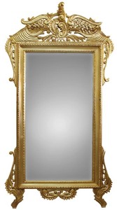 Casa Padrino Luxus Barock Wandspiegel in Gold - Prunkvoller Wandspiegel aus Massivholz, 110 x H. 210 cm