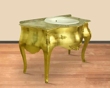 Casa Padrino Lavabo barroco de lujo Oro con encimera de mármol crema - Muebles de baño barrocos 124 x 54 x 92 cm